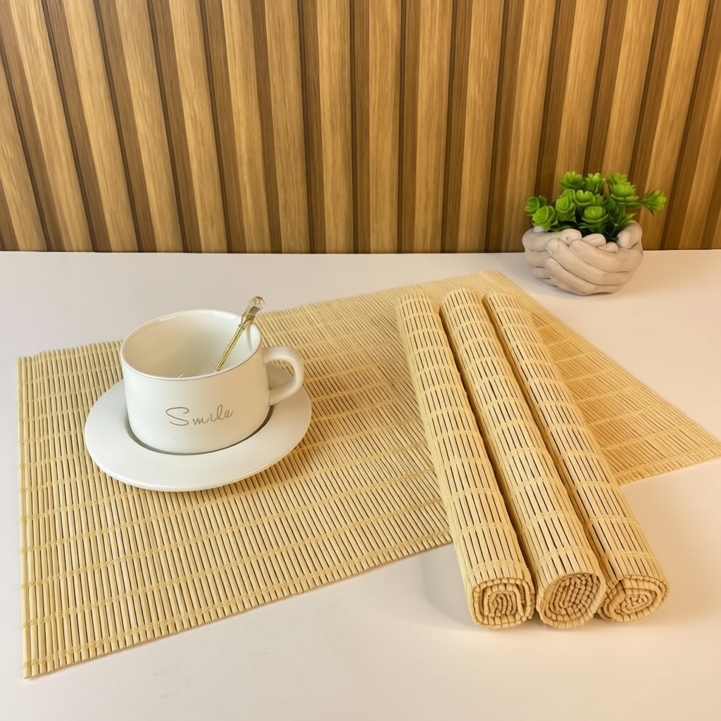 Kit 4 Peças Jogo Americano de Bambu Retangular Souplast Para Mesa De Jantar