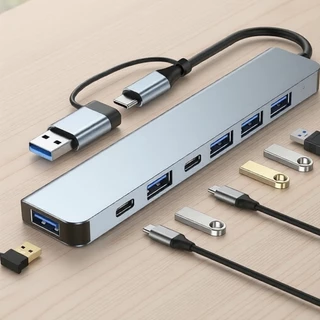 Hub USB-C e USB-A 7 em 1 para Macbook, PC, Laptop e Escritório em Oferta na Shopee