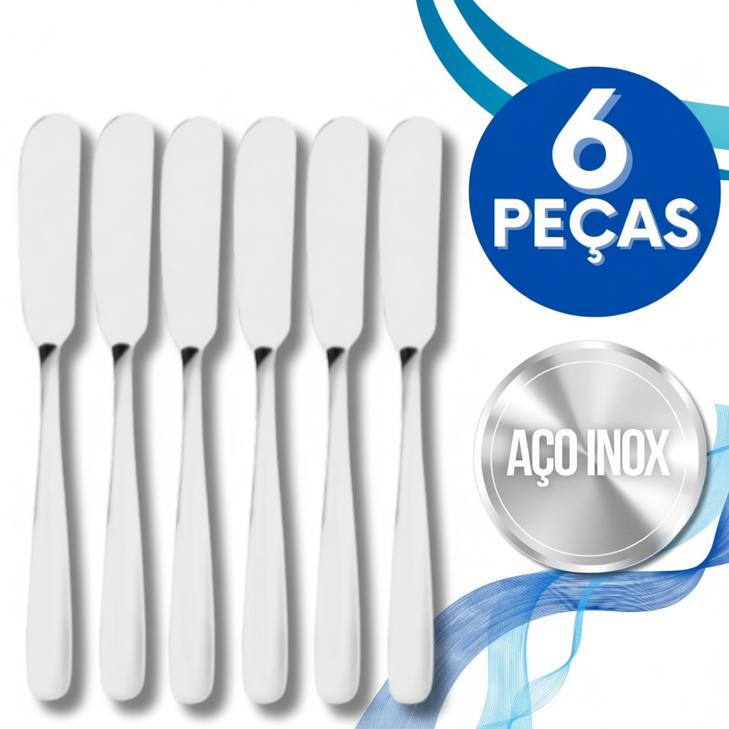 KIT 6 Espatula para Manteiga Aço Inox para Pate Geleia Reque