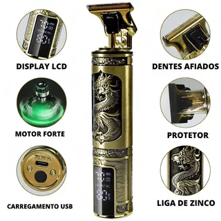 Maquina De Cabelo e Barba Profissional T9 ZG-067 Premium Dragão Vintage Com Display LCD Inteligente Raspa Tudo