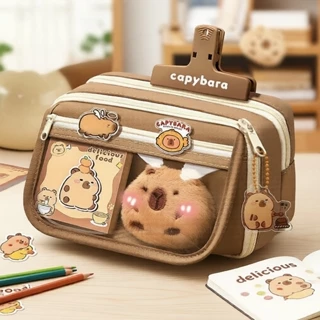 Capybara Kuromi estojo de lápis transparente de grande capacidade com zíper à prova d'água para material escolar em Oferta na Shopee