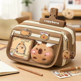 Estojo de lápis transparente com design Capivara Kuromi, espaçoso com zíper, caixa de material impermeável. em Oferta na Shopee