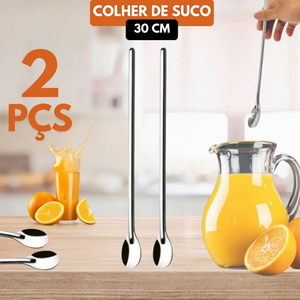 Kit 2 Colheres Bailarina para Suco 30cm em Aço Inox para Bebidas Drinks e Sucos