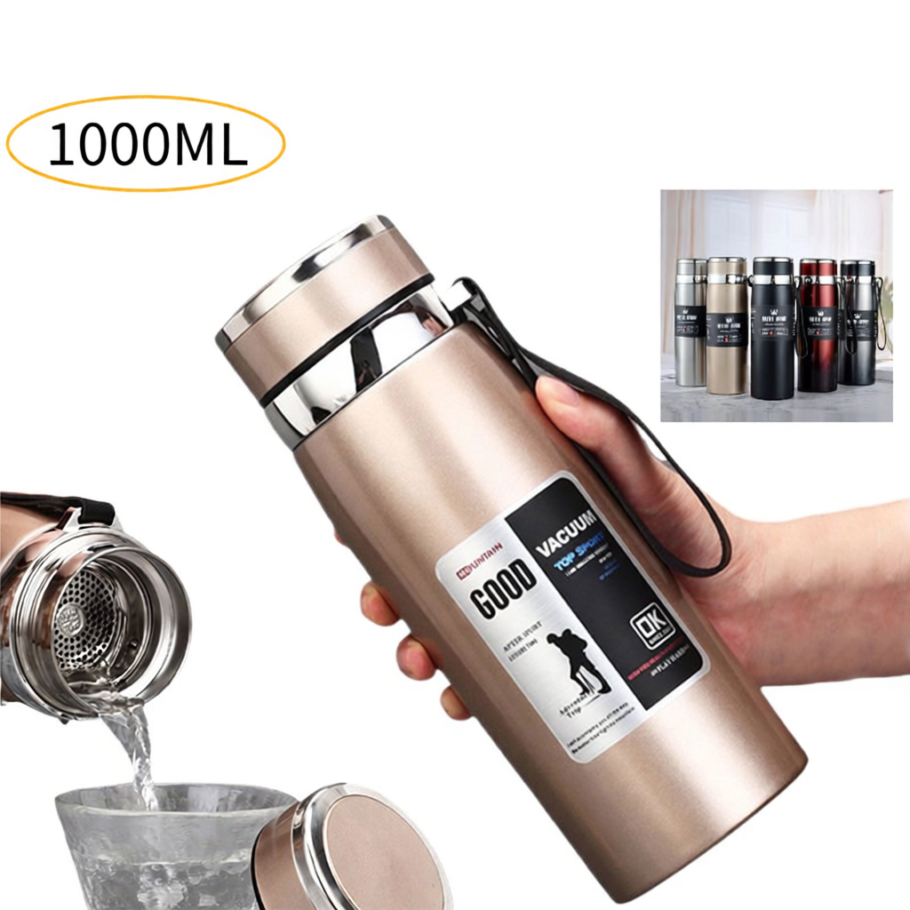 Garrafa 1000ml Inox Térmica Com Infusor De Água Café Dupla C