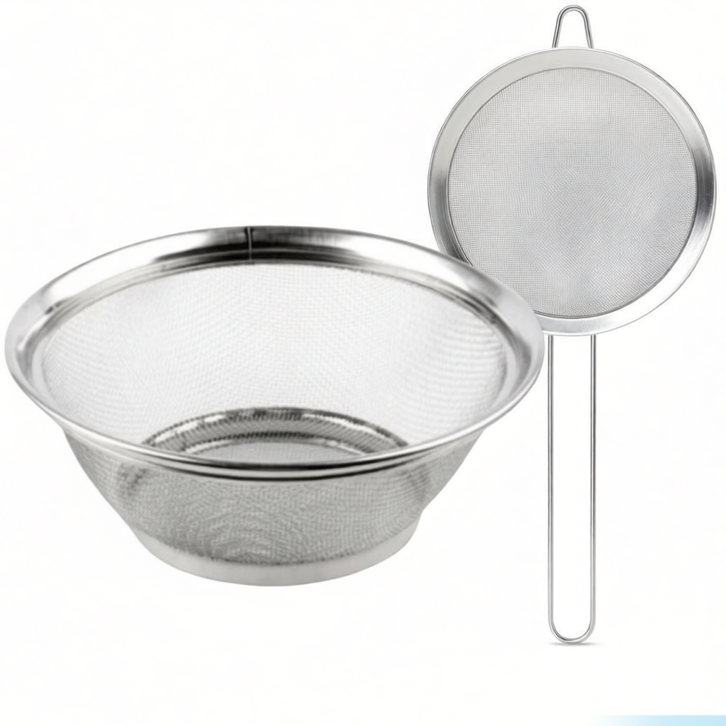 Kit 2 Peneira Coador de Cozinha + Cesta Inox Utensílios Mult