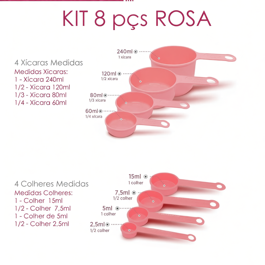 Conjunto de 8Pcs Medidas e Medidores Xícaras e Colheres Rosa