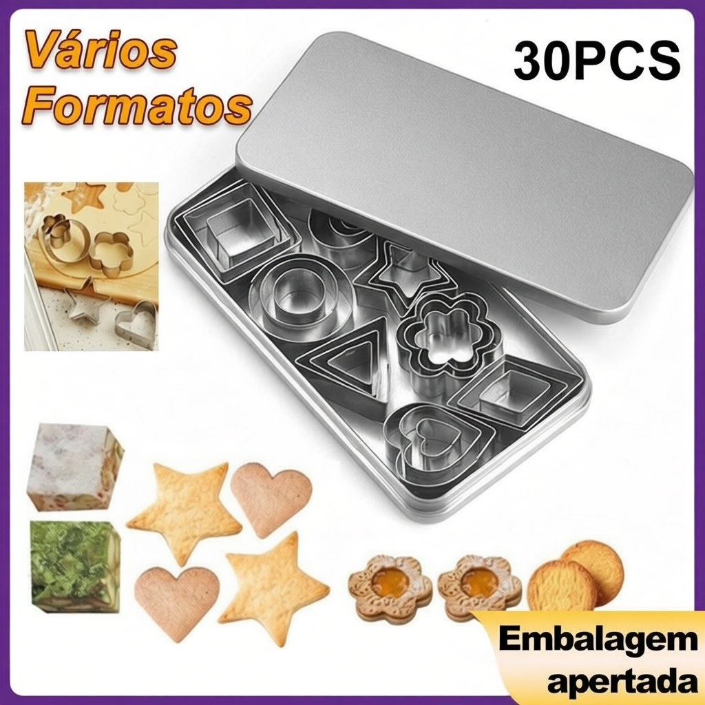 Conjunto de 30 Cortadores de Biscoitos de Aço Inoxidável For
