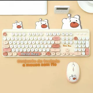 Teclado e Mouse Sem Fio Kit Hello Bear Geezer 2.4G Wireless Várias Cores com Mousepad de Brinde
