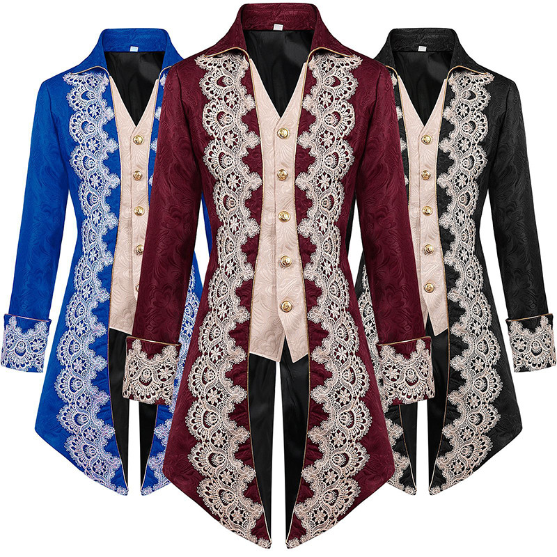 Middeleeuwse Halloween jas jas kostuums voor mannen, gotische Victoriaanse geklede jas, uniform, volwassen steampunk victoriaanse renaissance piraat vampier cosplay kostuum outfits zwart S