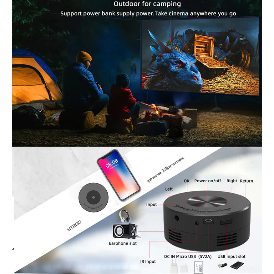 Mini Projetor LED Home Media YT200 Player Proyetores Portáteis De Áudio — foto 4
