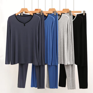 Modal pijamas masculinos Homewear terno outono inverno fino roupa interior térmica tamanho grande roupas de outono calça em Oferta na Shopee