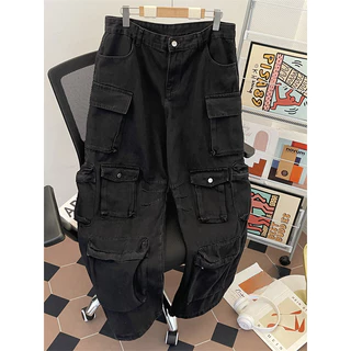 Multi-bolso geral Jeans masculino verão rua Wear vibração solta calças da indústria pesada rua americana Retro em linha