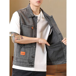 Colete jeans masculino primavera outono colete All-Match solto sem mangas macacão jaqueta tamanho grande colete masculin