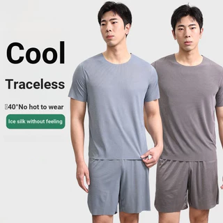 Pijamas masculinos modais de seda gelo verão manga curta 2025 novo estilo meninos na moda All-Match Homewear terno estil em Oferta na Shopee
