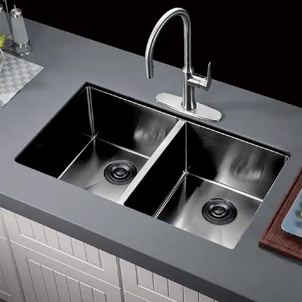 Cuba Dupla Inox Quadrada Nanoblack Cozinha Pia Gourmet 75x41