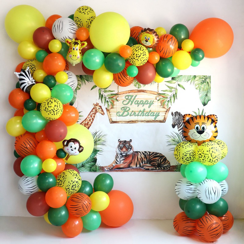 Kit 30 Balão Bexiga Safari Com Animais Metalizados Para Festa Infantil e Aniversários