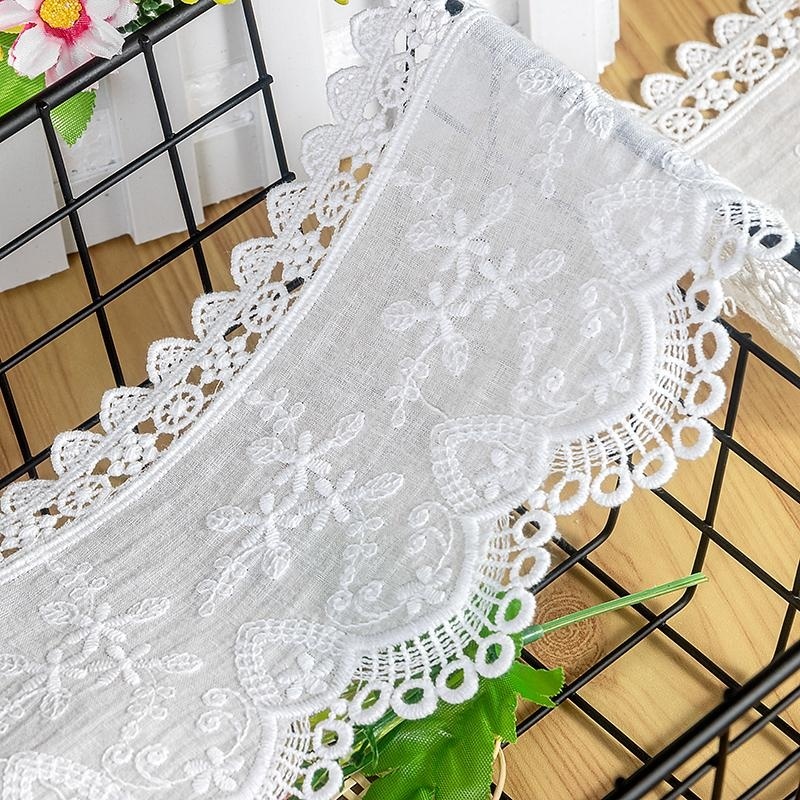 1Yard Tecido De Renda De Algodão Floral Bordado Em Com Fita