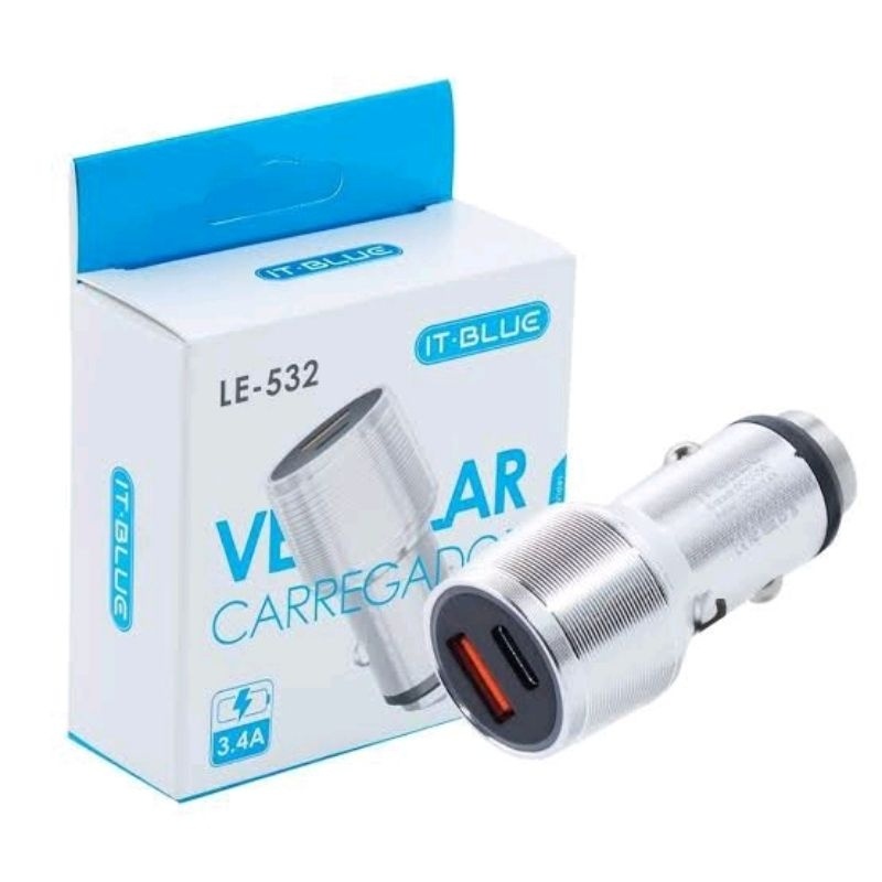 Carregador de Celular para Carro USB C + USB 3.4A Turbo Carregamento rápido LELONG