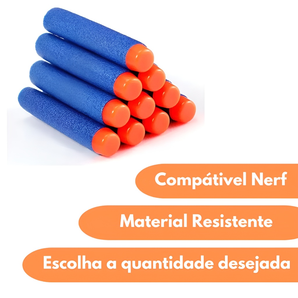 Kit 10, 20, 30, 40, 50, 60 e 100 Refil Munição Dardos Nerf Pistola Lançadora 60un Bala Espuma