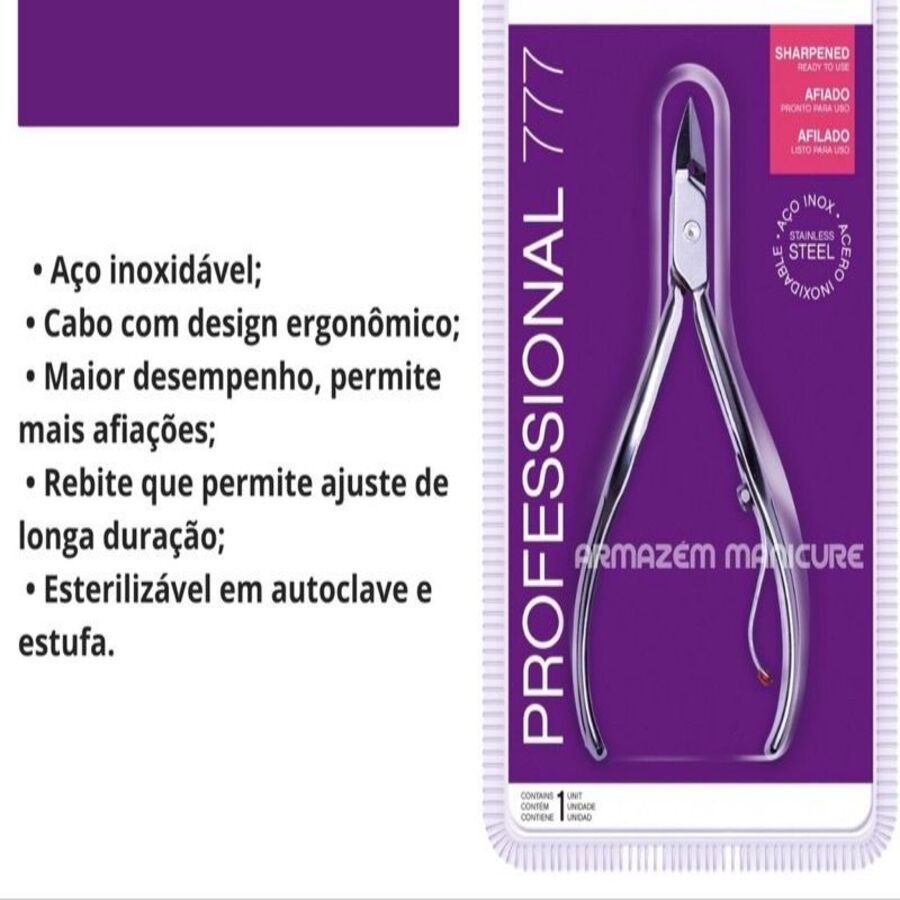 Alicate de Cutícula Unha 777 para Manicure Profissional - MEY