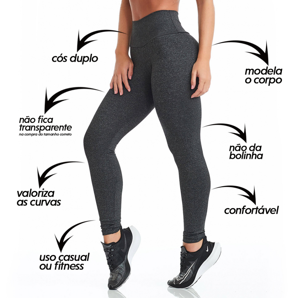 Kit 2 Calças Legging Feminina Suplex Cintura Alta e Zero Transparência - Bombey