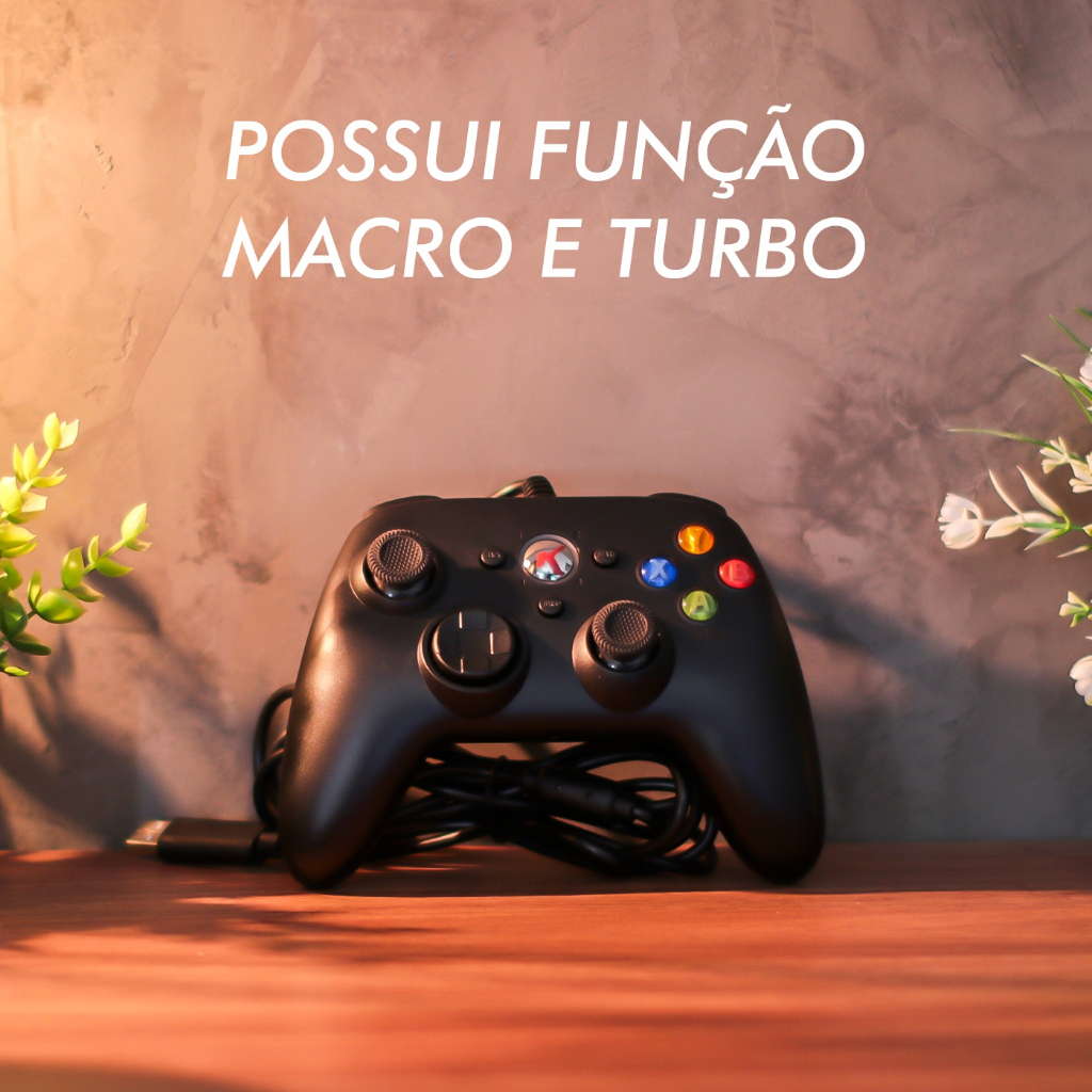 Controle Xbox 360 com Fio USB Joystick Video Game Dualshock Analógico Vibratório Computador Pc Notebook Mac