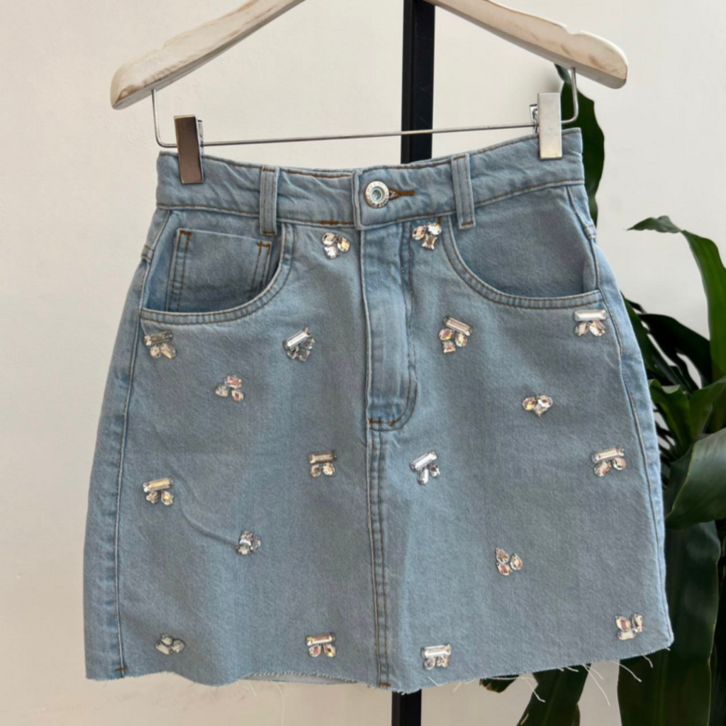 171 -2 saia Jeans feminino alça poliamida short saia casual com bolso com brilho 171-2