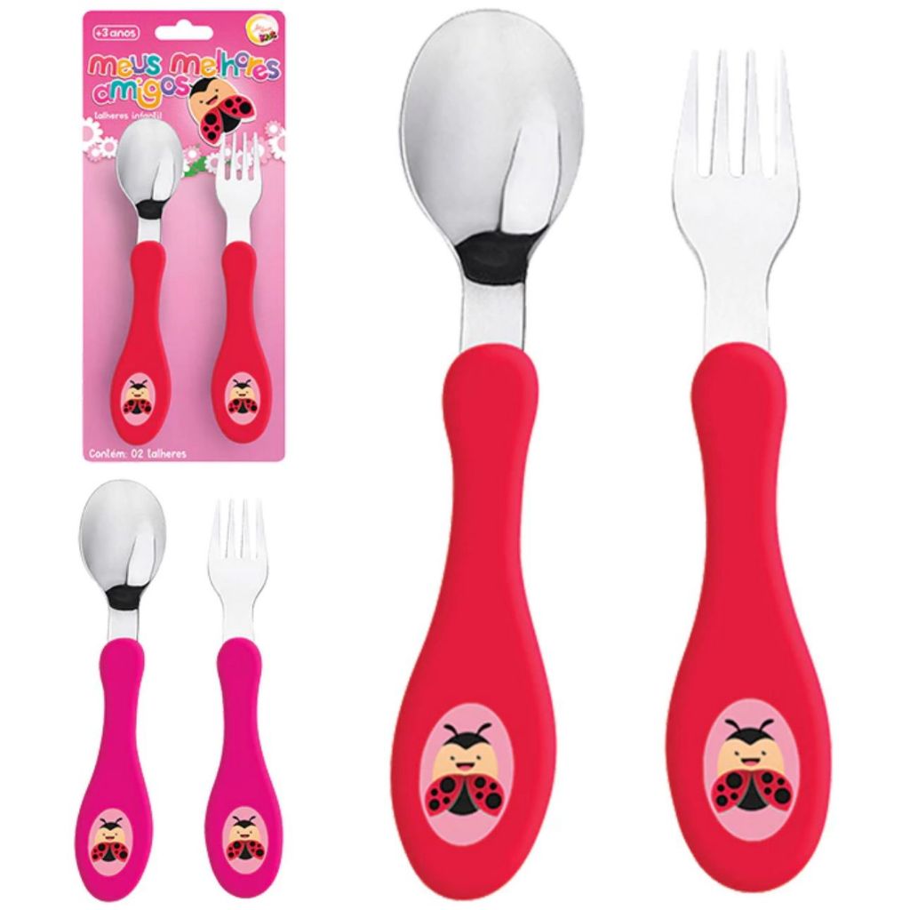 Conjunto de Talher Infantil Garfo Colher Inox para Alimentação Infantil Bebê Personagens Divertidos