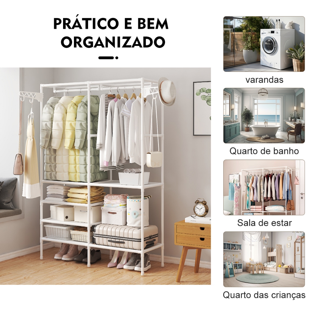 Guarda Roupa Portatil Arara Multifuncional Desmontavel cor：Branco