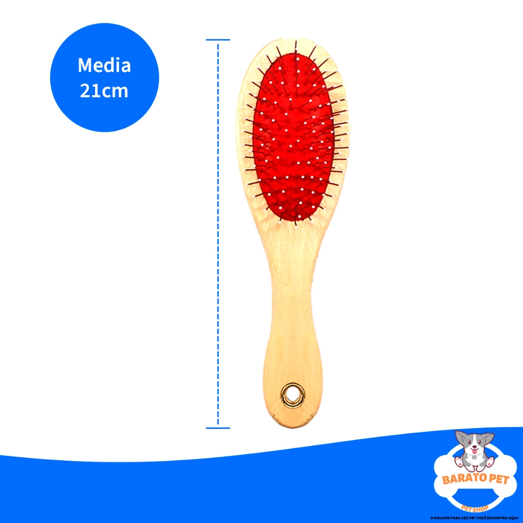 Escova para Cachorro e Gato Dupla com Cabo de Madeira