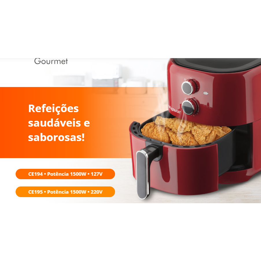 Air Fryer 4,2L 1500w-127V e 220V Com Grade, Seletor Temperatura e Tempo Vermelha Multi - CE194