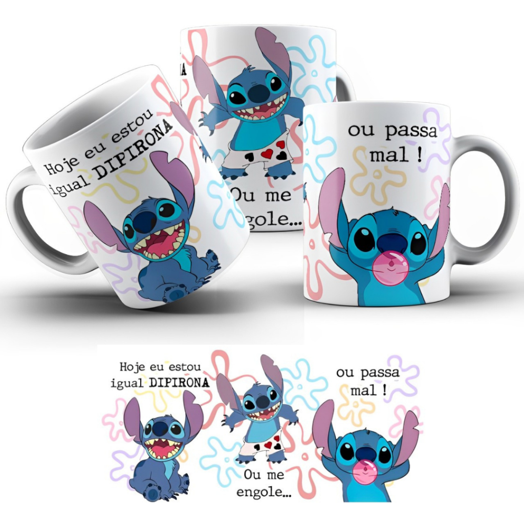 Caneca do Stitch Vários Modelos de Porcelana Personalizada - Stitch e Angel Eu te amo do Dia dos Namorados Presente Lembrancinha Kit Festa Aniversário Xicara Presente Dia das Mães Disney Infantil Lilo Stitch Oferta Promoção Revenda