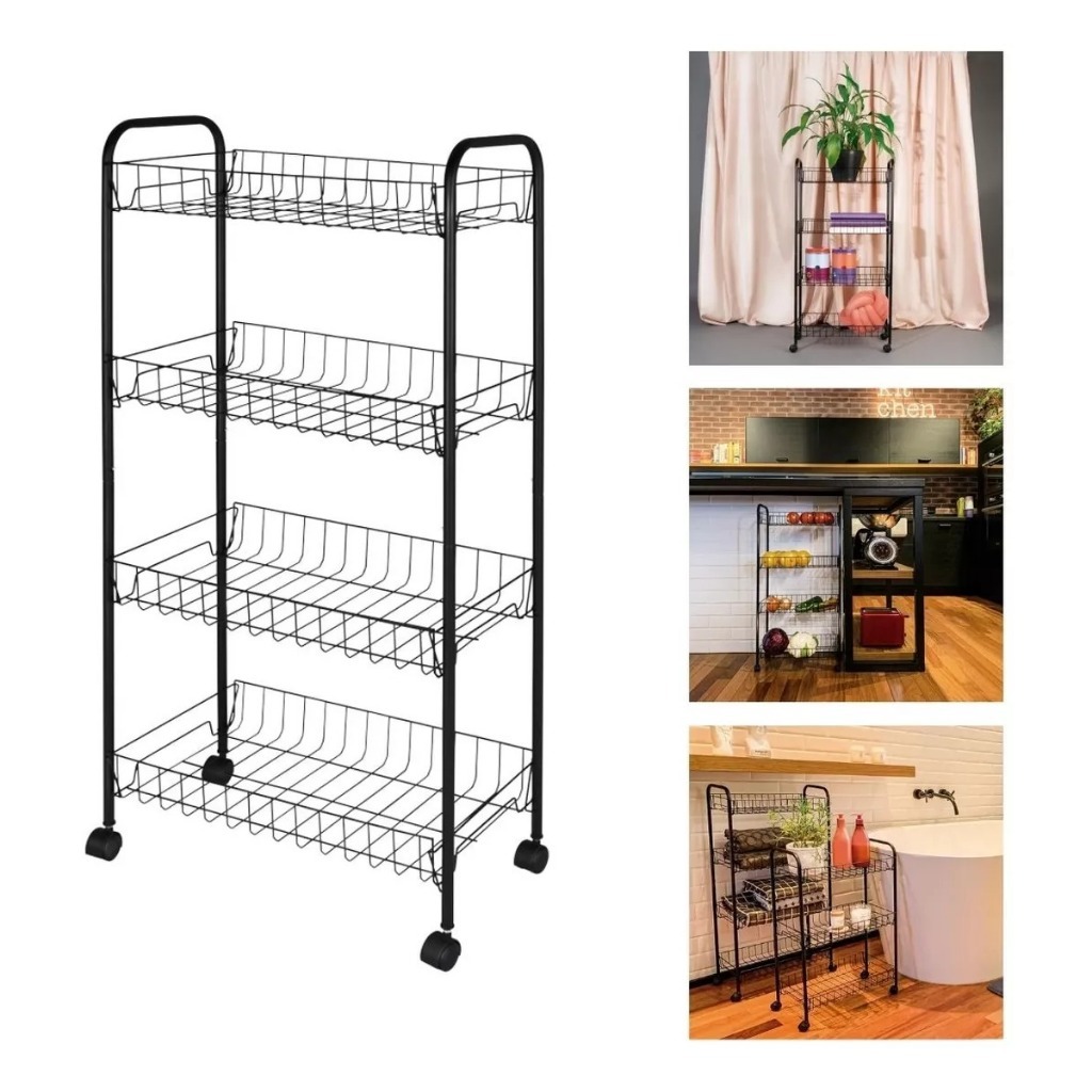 Estante Com Rodinha Organizador Modular Multiuso 3 Prateleiras de Metal