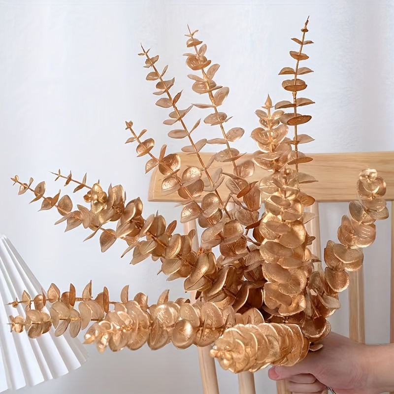 10PCS Folhas Artificiais De Eucalipto , Ramos Verdes Hastes Festas De Casamento , Decorações De Jardim Doméstico , Flores Simuladas