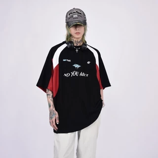 Mz National Trendy Retro Stitching Retro Stitching Contraste Cor de manga curta masculina de rua Vestir Casal de Rua Alta Design S