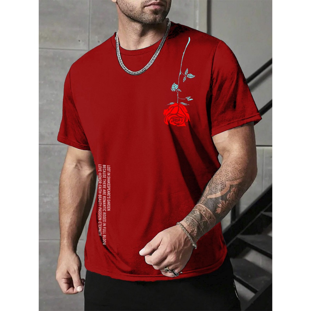 Camiseta Manfinity Homem Floral T-shirt 100% Algodão Premium