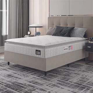 Cama Box Colchão Casal Espuma D33 Vangogh Pillow Top 138x188x67cm Branco / Bege Hellen - Suporta até 120kg por Pessoa