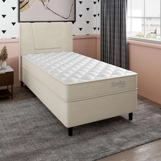 Cama Box com Colchão Solteiro Stella Molas Ensacadas (60x88x188) Bege