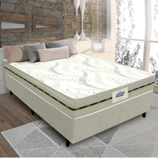 Cama Box Casal Colchão Mola Bonnel Caribe Gazin 138x188x58cm Branco/Bege