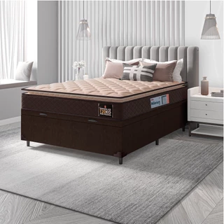 Cama Box Baú Casal Colchão Espuma D33 Pillow Top Millenium 138x188x60cm Marrom Hellen - Suporta até