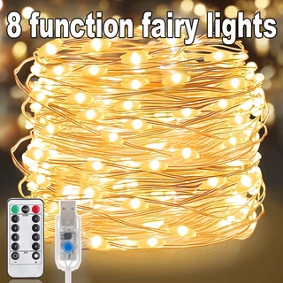 Luzes LED Decorações De Natal Lâmpada USB À Prova Dwaterproof Água Caixa Bateria Controle Remoto Fio Cobre Luz Corda Dec
