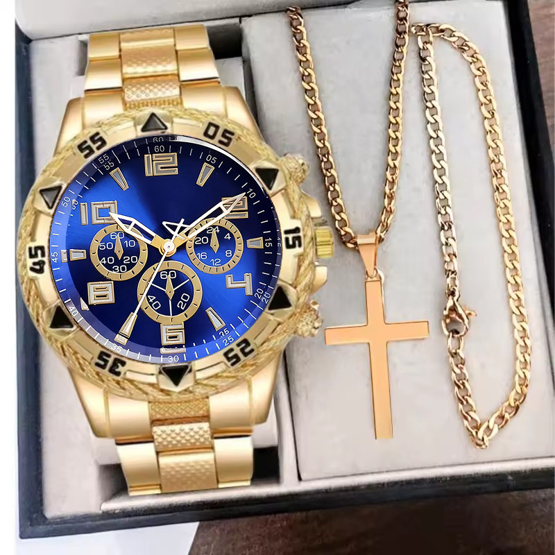 Relógio Masculino Sofisticado com Conjunto de Joias em Aço Inoxidável | Perfeito para Presentear no Feriado