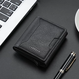 Carteira De Couro Masculina Elegante Curta Vertical-Porta-Cartões Multifuncional Unissex Com Vários Slots E Bolso Para M