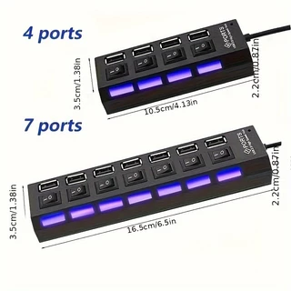 Adaptador De Hub Usb LED Interruptor Liga/Desliga Extensão De Portas Multi Para Computador Laptop
