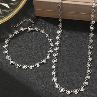 Conjunto De 2 Peças De Colar E Pulseira De Coração – Presente Minimalista De Joias De Amor Para Mulheres em Oferta na Shopee