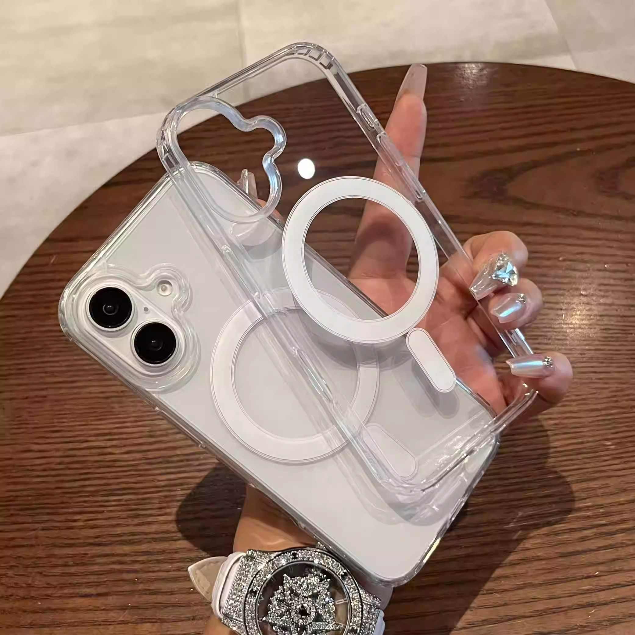 Capa transparente em PC e TPU para iPhone 16/15/14/13/12 Plus, com ímãs — free download