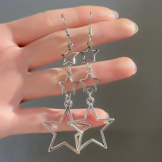 Conjunto De Brincos Longos Pendurados Em Estrela Oco Com Pingente De Cinco Pontos Estilo Fresco Para Mulheres em Oferta na Shopee