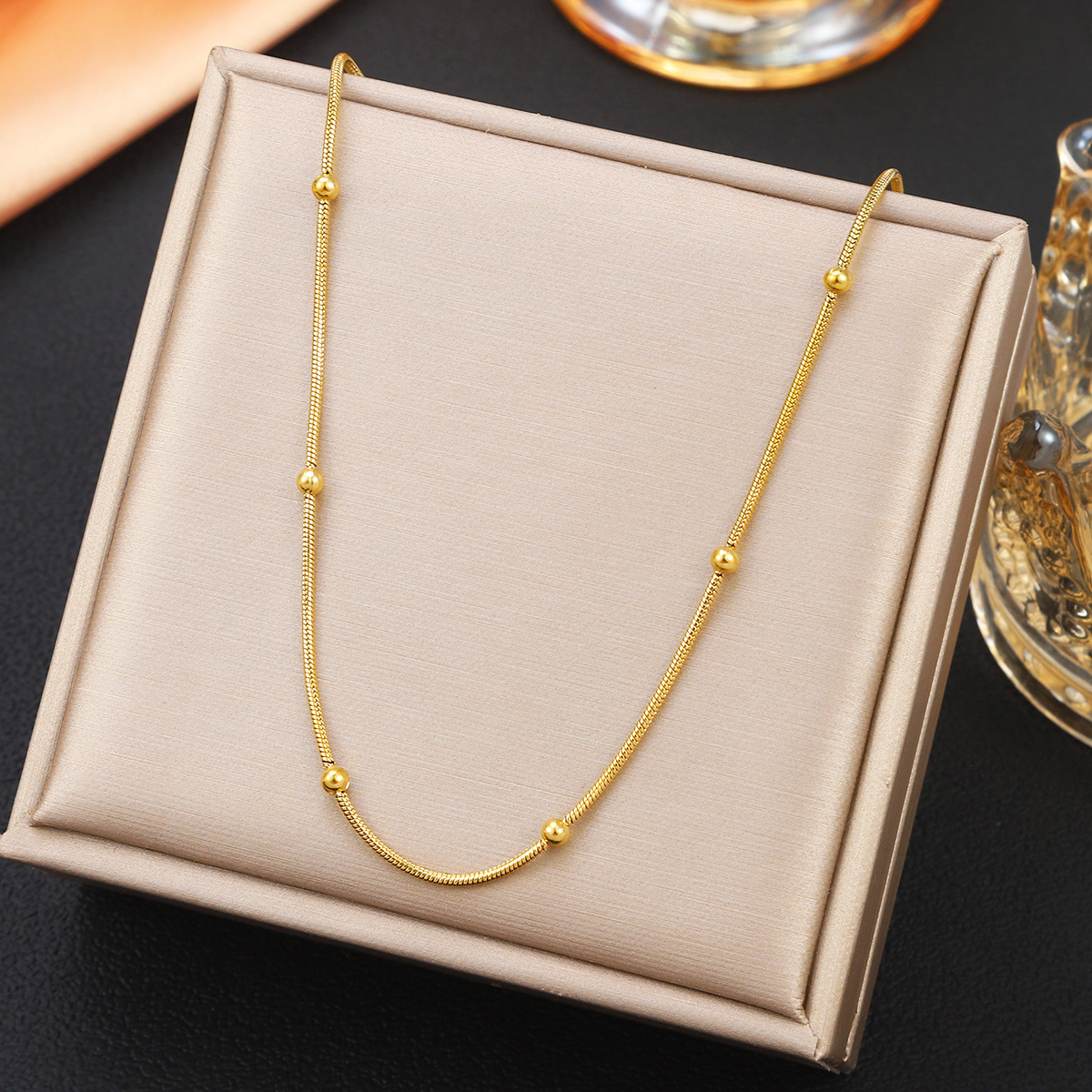 Colar Gargantilha Ouro 18K, Corrente de Esferas com Clipe Cobra em Aço ...