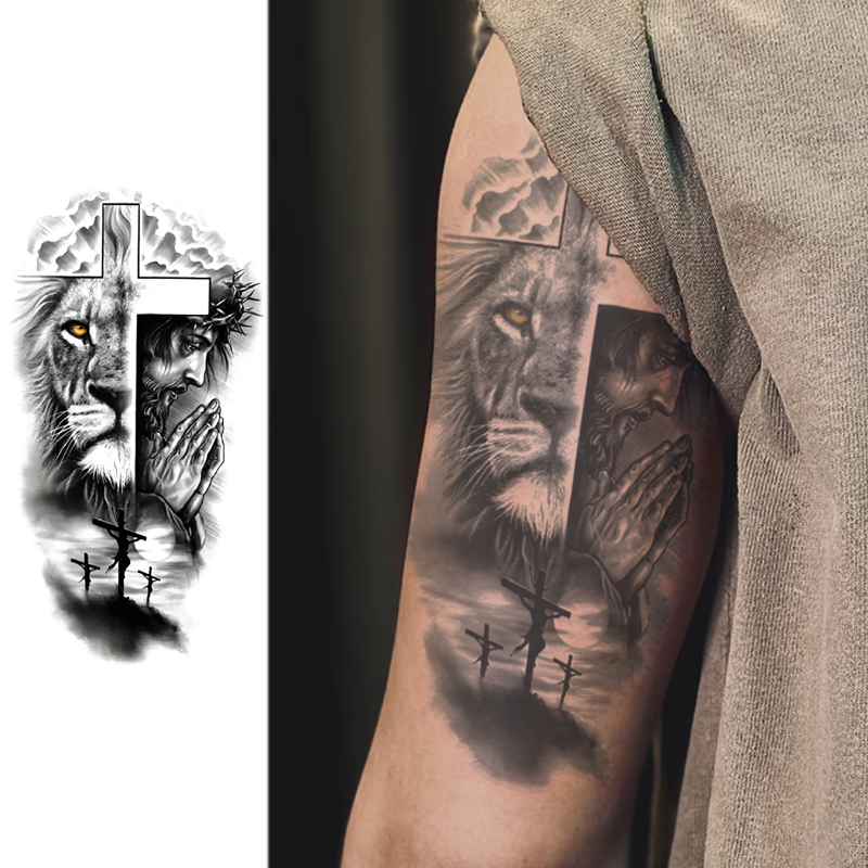 Design Temporário Impermeável Do Leão Da Etiqueta Tatuagem Para A Falsa Realista Braço