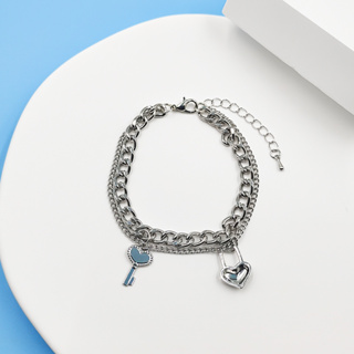 1pc Love Heart Bracelet Pulseira Coração Feminino de Aço Nicho de Aço Corrente Espessa Corrente Estilo Frio ins Hip Hop Style